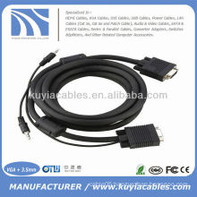 15PIN SVGA VGA Male to Male with Stereo 3.5mm Audio Cable Cord For PC TV